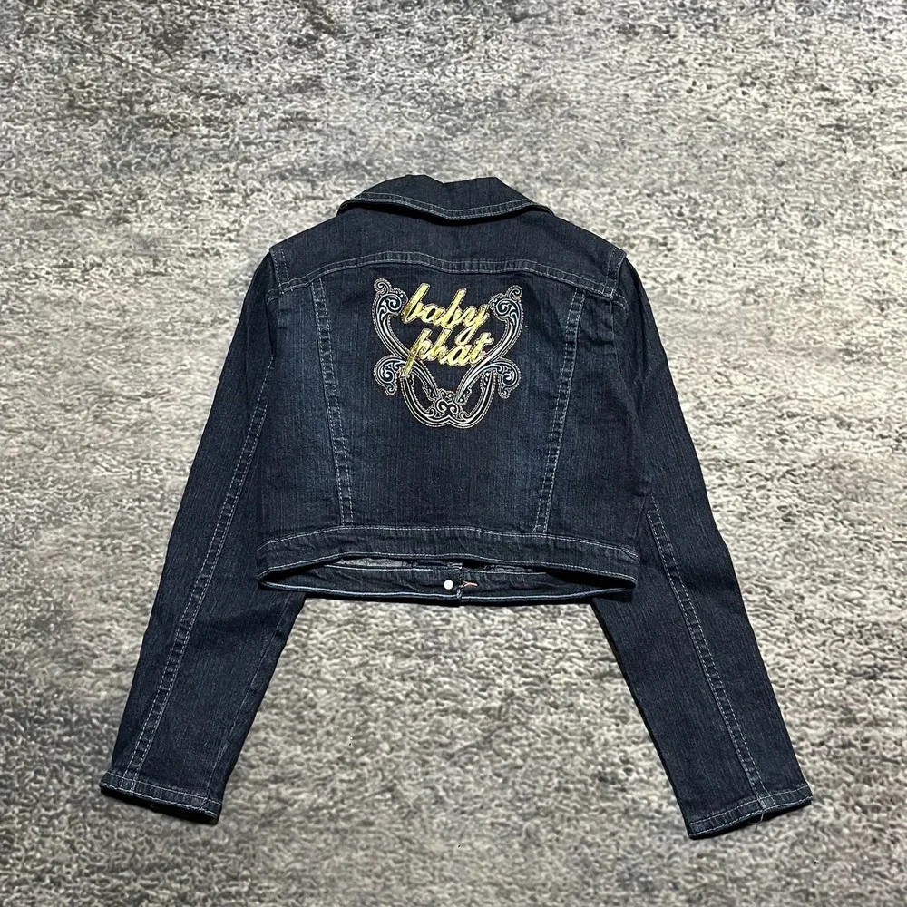NWT Vintage Baby Phat Jean Jacket Denim Girls Large Blue Y2K Hip-Hop Embroidered